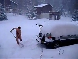 frenchman clearing snow with a shovel